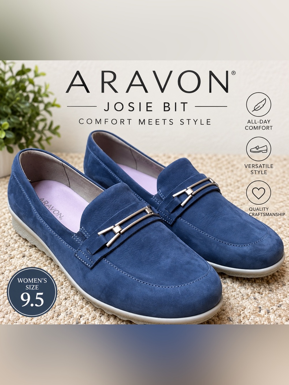 Aravon Josie Bit Blue Suede Loafers Women’s Size 9.5 Comfort Shoes